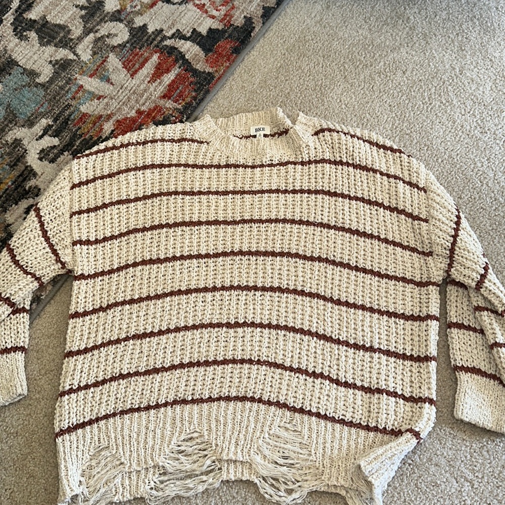 BUCKLE small fringe distressed striped sweater